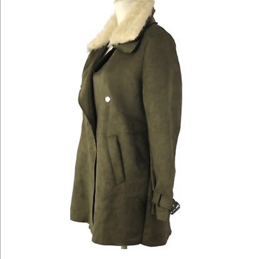 LAST ONE Vegan Suede Trench Coat w Fur trim - Picture 7 of 8